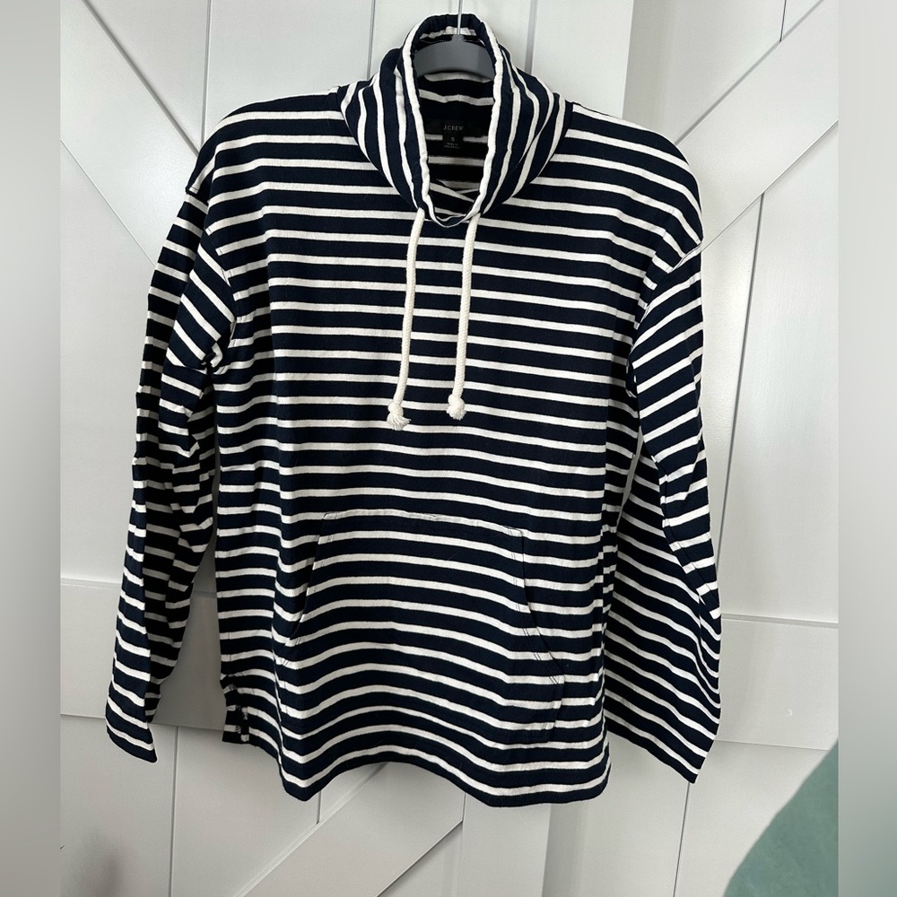 J.Crew Navy and White Striped funnel neck top - size small